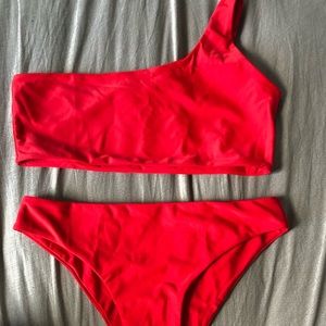 Red one shoulder bikini